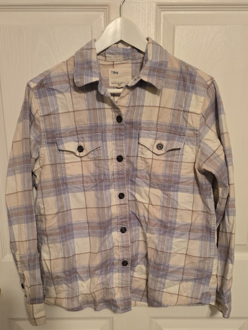 Tilly Beige & Lavender Plaid Button-Front Shirt Jacket